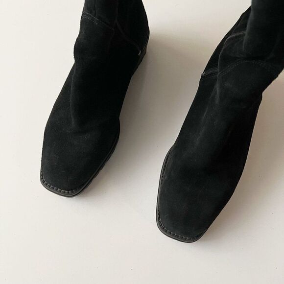 Vintage Aquatalia Made in Italy Black Suede Over The Knee Boots Square Toe Sz 7 - Picture 3 of 8